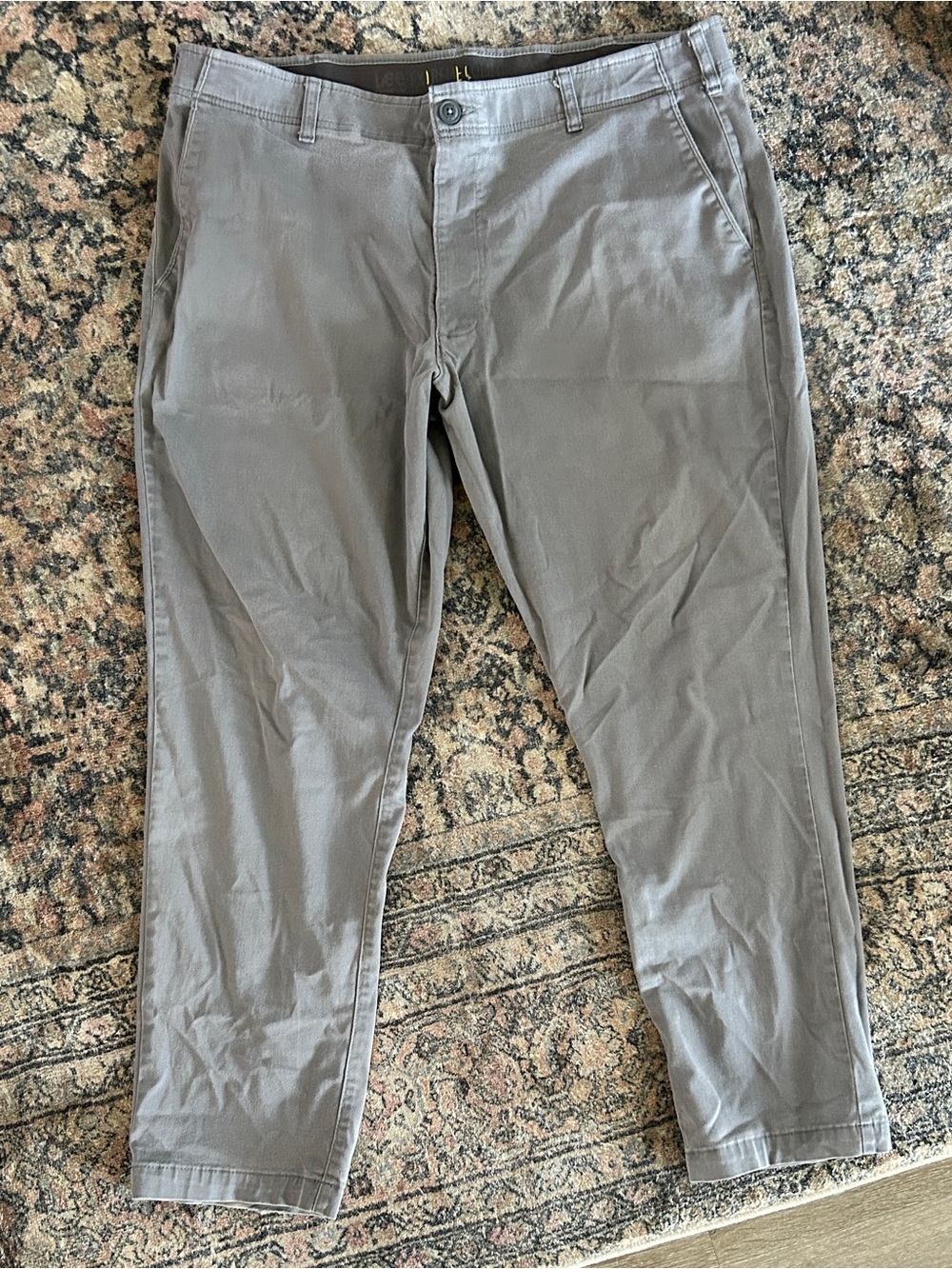 40x32 Lee Men's Light Gray Chino Pants - cuff wear